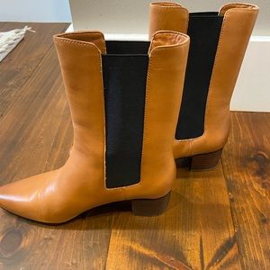J. Crew. NIB. Leather high-shaft stacked-heel boots